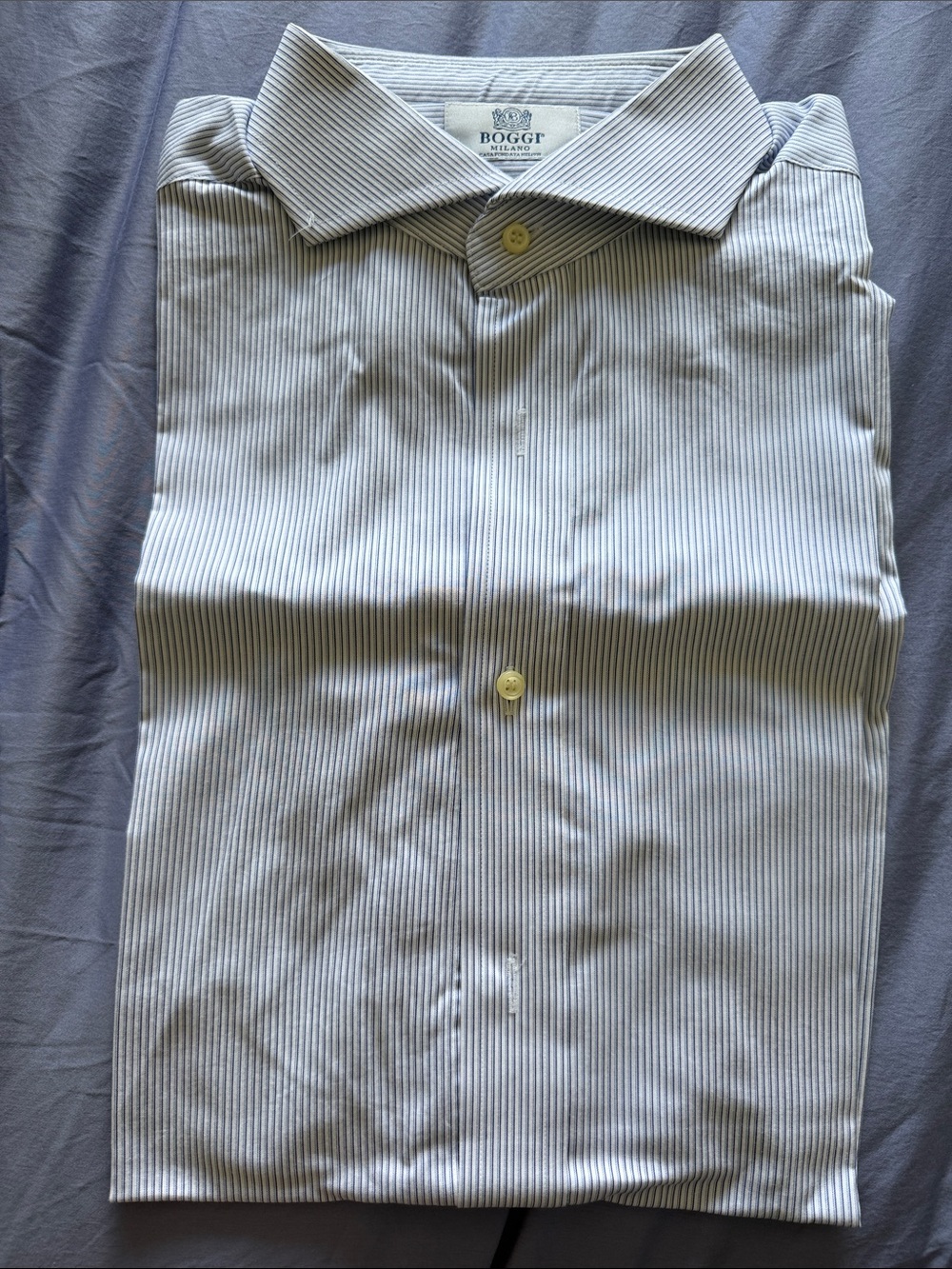 Boggi Milano Men's White Dress Shirt with Blue Pinstripes